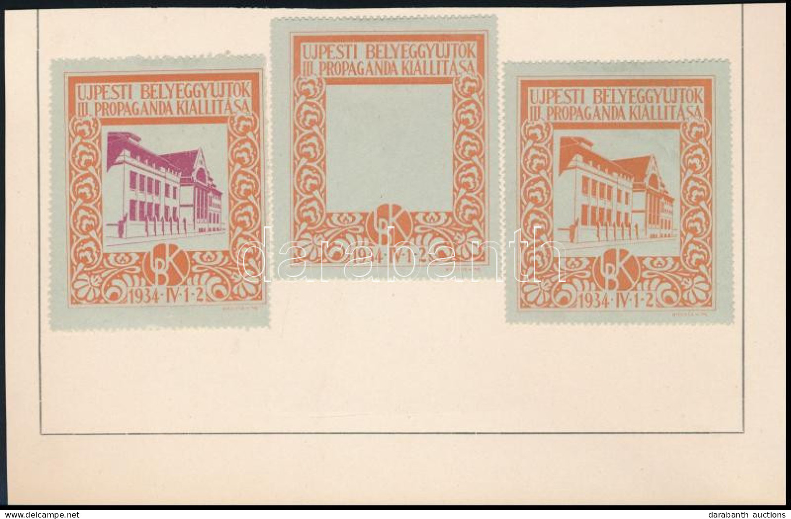 * 1934 Újpesti Bélyeggyűjtők III. Propaganda Kiállítás Emlékív + 2 Db Próbanyomat - Other & Unclassified