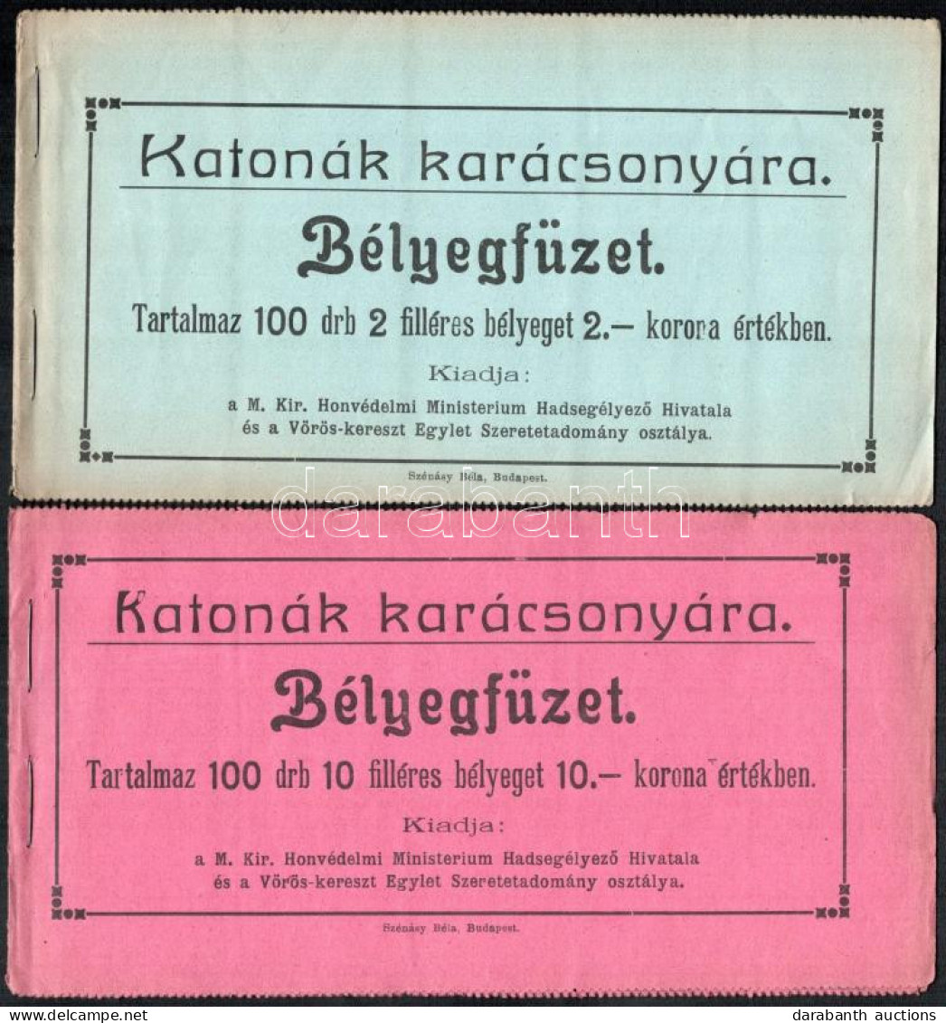 1915 Hadsegélyező Hivatal Katonák Karácsonya 2 Db  Nem Teljes Segélybélyeg Füzet 78 Db 2f Ill. 70 Db 10f Segélybélyeggel - Non Classés