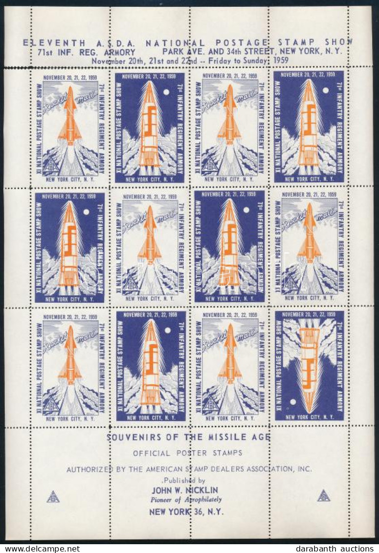 1959 11. Nemzeti Bélyegkiállítás, New York űrkutatás Motívum Levélzáró ív (bepattant Fogak) - Non Classés