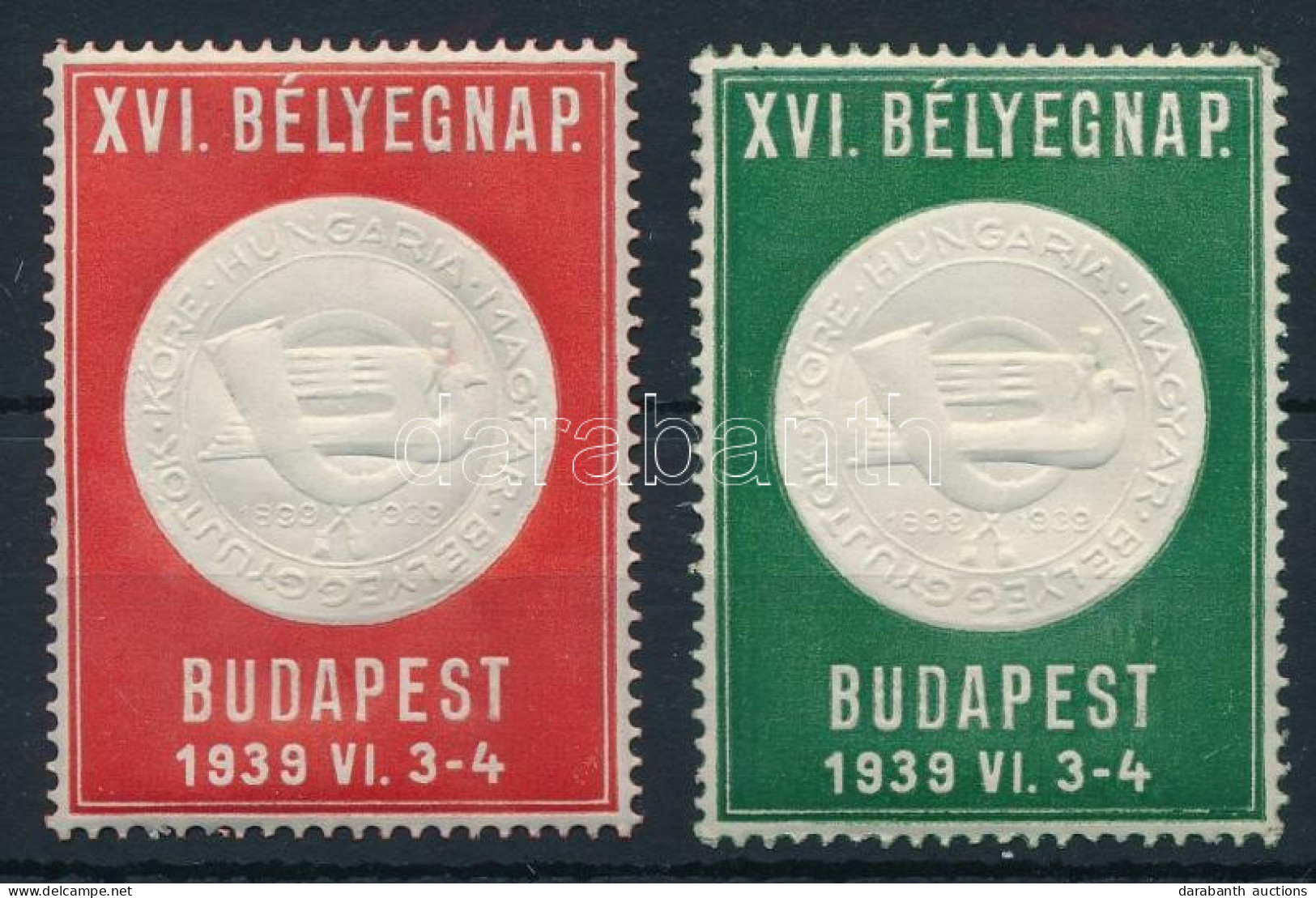 ** 1939 XVI. Bélyegnap Budapest Piros és Zöld Levélzáró - Sin Clasificación