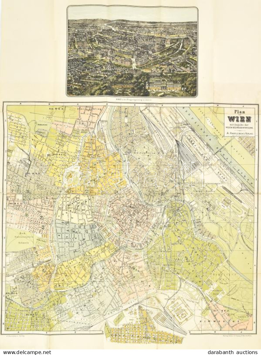 1890 Wien Térkép, Rajta Látképpel Hartleben 50x60 Cm - Andere & Zonder Classificatie