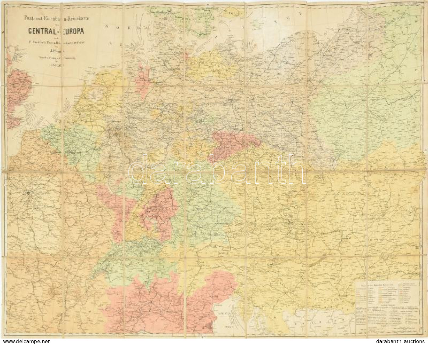 Cca 1870 Közép-Európa Postai és Vasúti Térképe, Post Und Eisenbahn Reise Karte Mittel-Europa's J. Franz. .Glogau, Carl F - Sonstige & Ohne Zuordnung