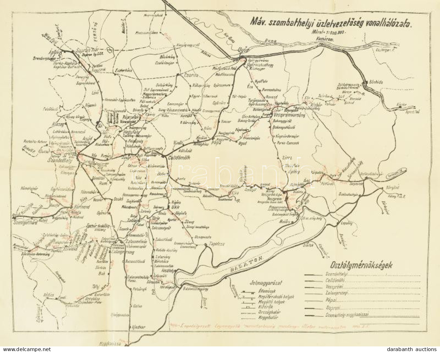 Cca 1930-1940 MÁV Szombathelyi üzletvezetőség Vonalhálózata, 1:500.000, Rajta Piros 1940-es Bejelölésekkel (engedélyezet - Otros & Sin Clasificación