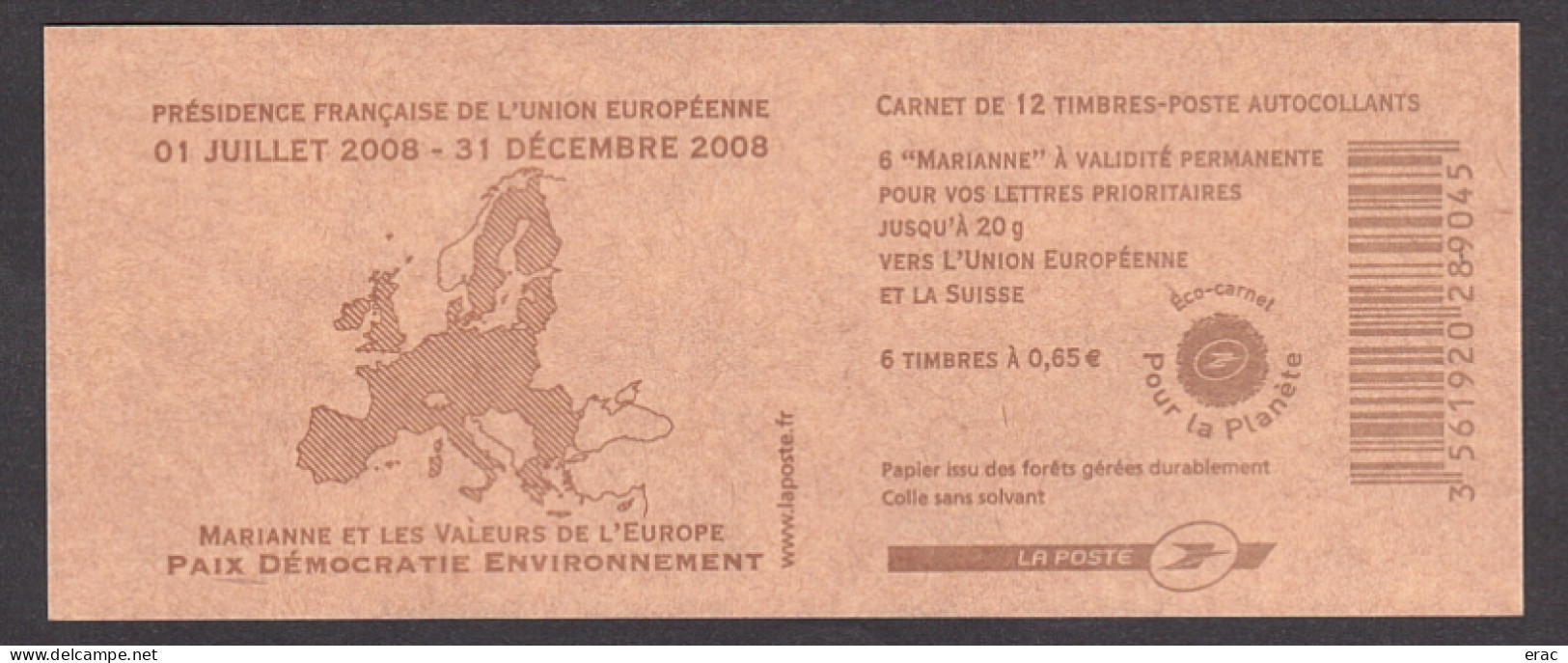 France - 2008 - Carnet C1517b (sans Numéro De Liasse) - Inscriptions Couverture Brun Très Clair - Neuf ** - Carnets
