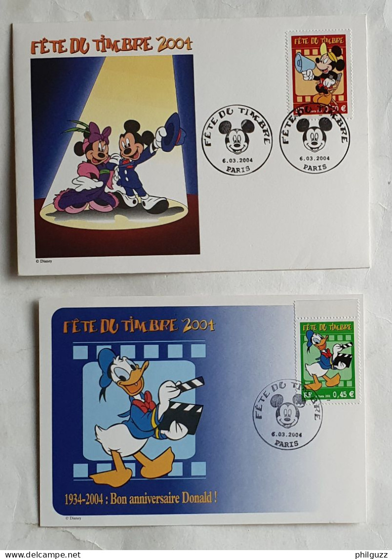 CARTE ET ENVELOPPEWALT DISNEY MICKEY AVEC TIMBRE ET FRANCHISSEMENT 1ER JOUR 2004 - Cartes Postales