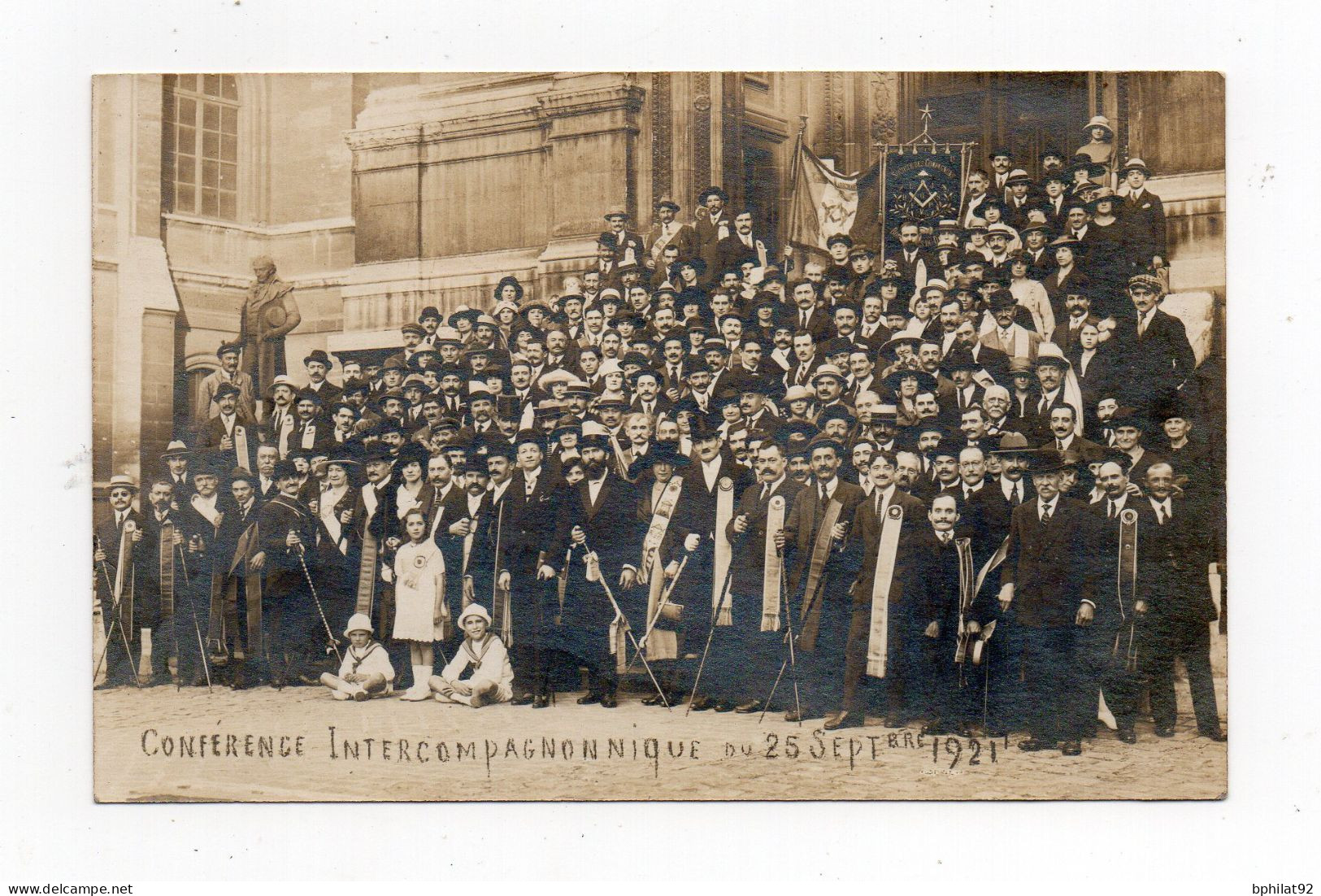 !!! FRANC MACONNERIE, COMPAGNONS DU DEVOIR CARTE PHOTO DE LA CONFERENCE INTERCOMPAGNONNIQUE DU 25/09/1921 - Philosophie