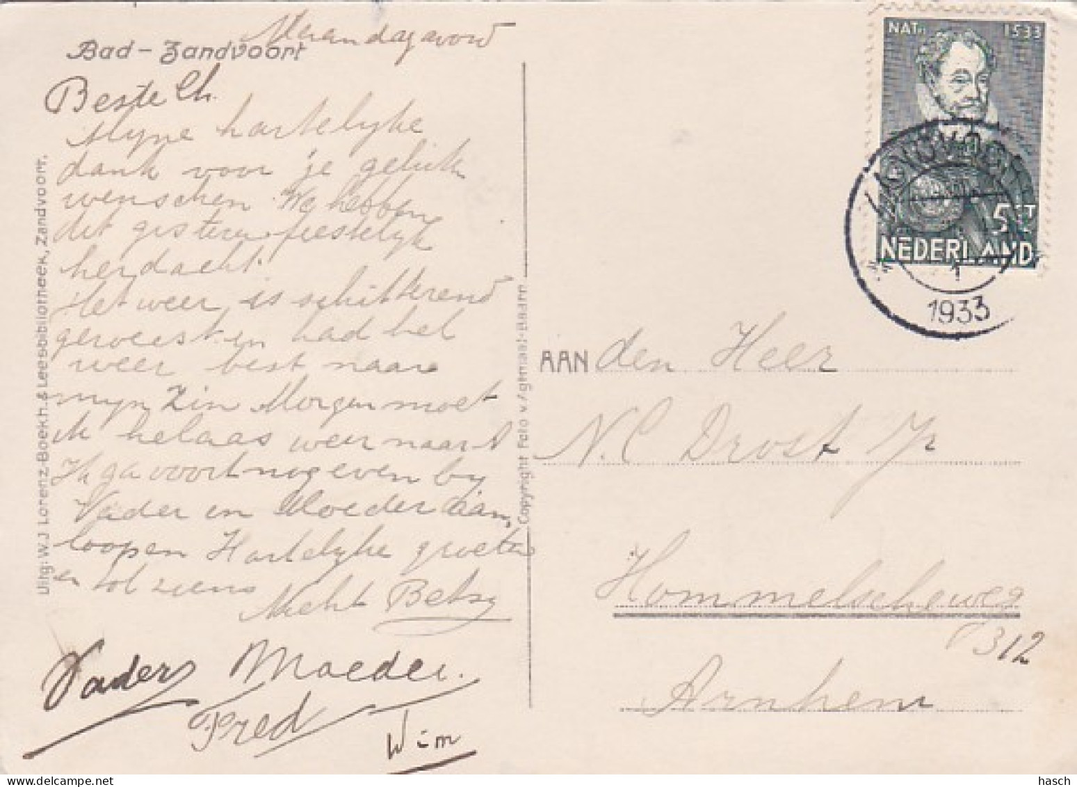 3817	120	Zandvoort – Bad (poststempel 1933) (zie Hoeken En Randen) - Zandvoort