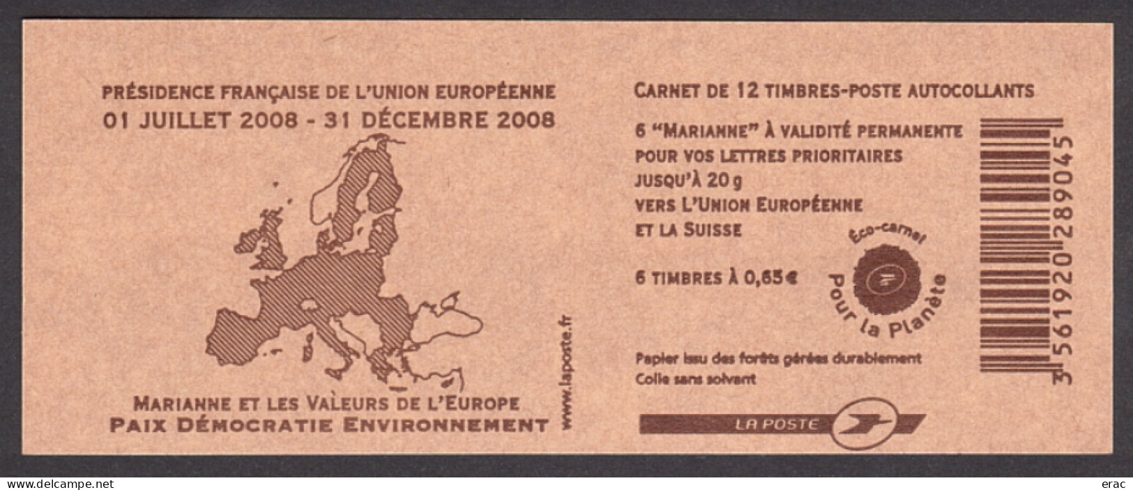 France - 2008 - Carnet C1517b (sans Numéro De Liasse) - Inscriptions Couverture Brun Clair Au Lieu De Brun - Neuf ** - Carnets