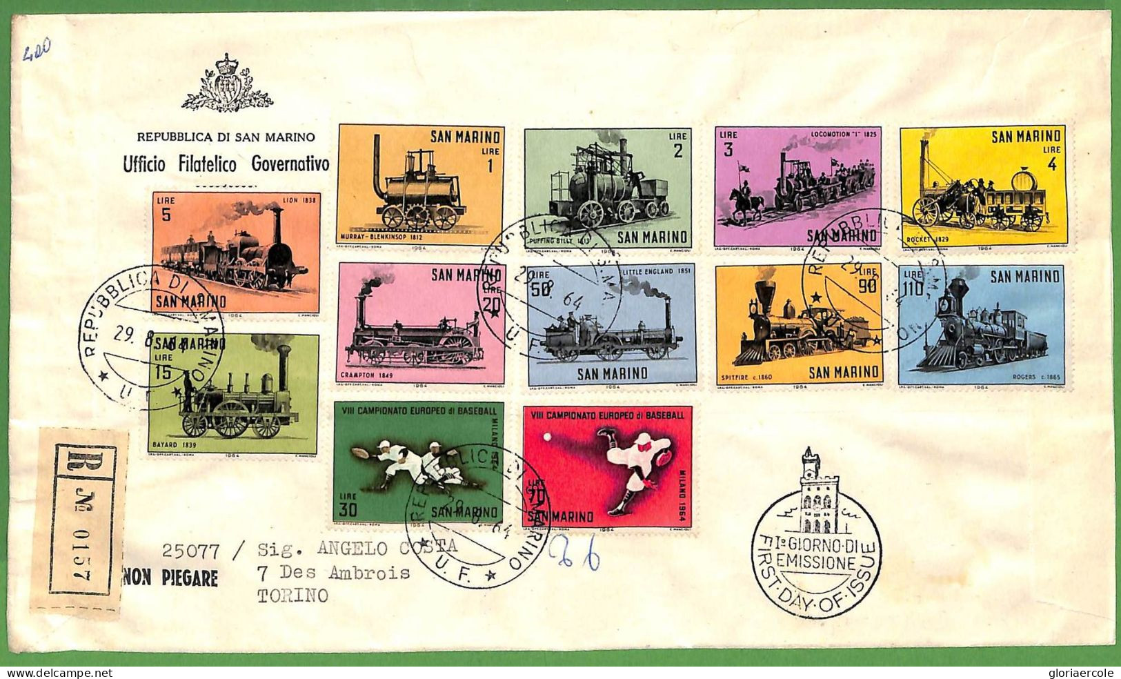 ZA1610 - SAN MARINO - Storia Postale - FDC COVER Primo Giorno TRAINS   1964 - FDC