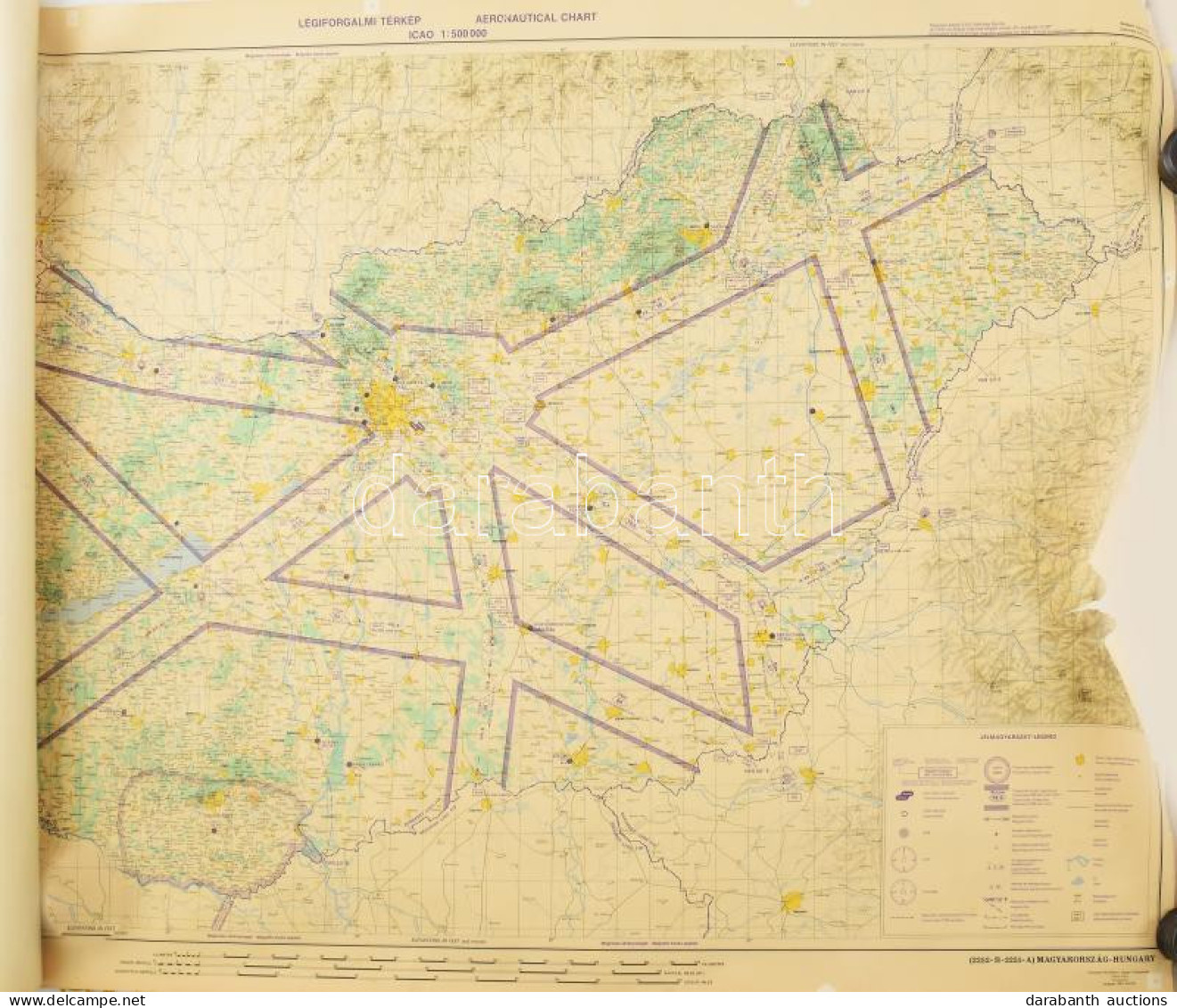 1983 Légiforgalmi Térkép,Aeroneutical Chart, ICAO 1:500.000, KM Légügyi Főosztály, Szakadással, 79x115 Cm. - Other & Unclassified