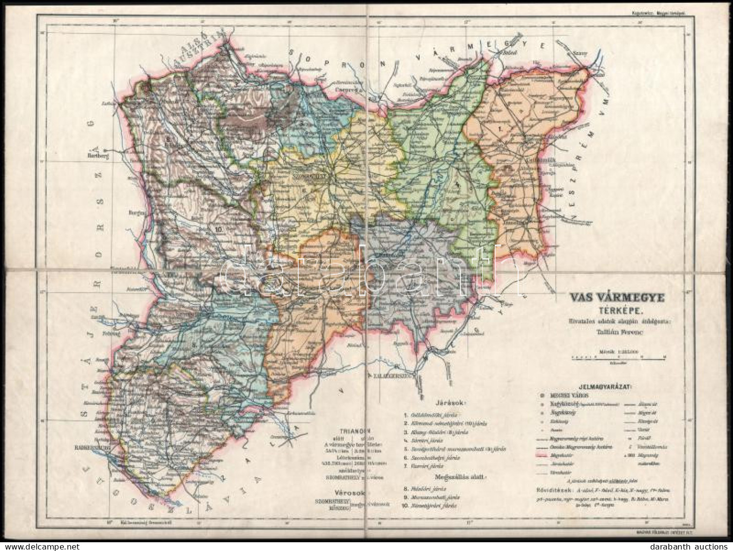 1929 Vas Vármegye Térképe. Hivatalos Adatok Alapján átdolgozta: Tallián Ferenc. 1 : 385.000. Kogutowicz: Megyei Térképek - Otros & Sin Clasificación