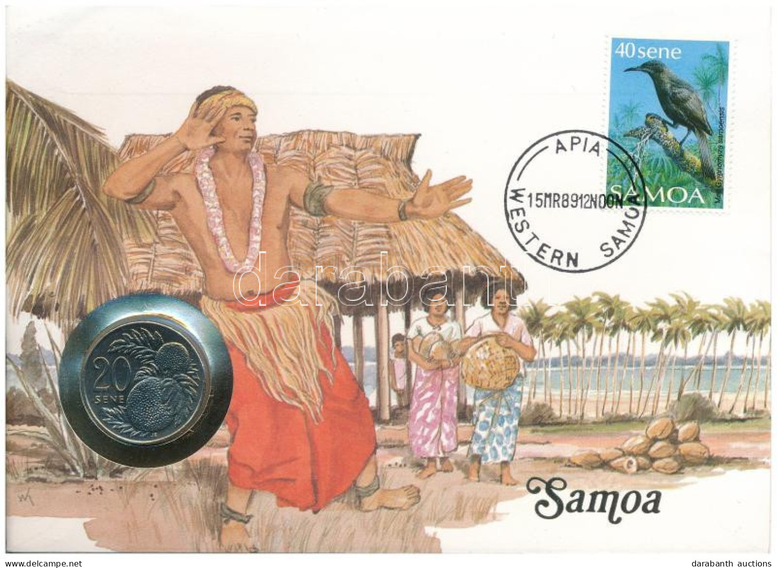 Samoa 1988. 20s Cu-Ni Felbélyegzett Borítékban, Bélyegzéssel, Német Nyelvű Leírással T:UNC Samoa 1988. 20 Sene Cu-Ni In  - Ohne Zuordnung