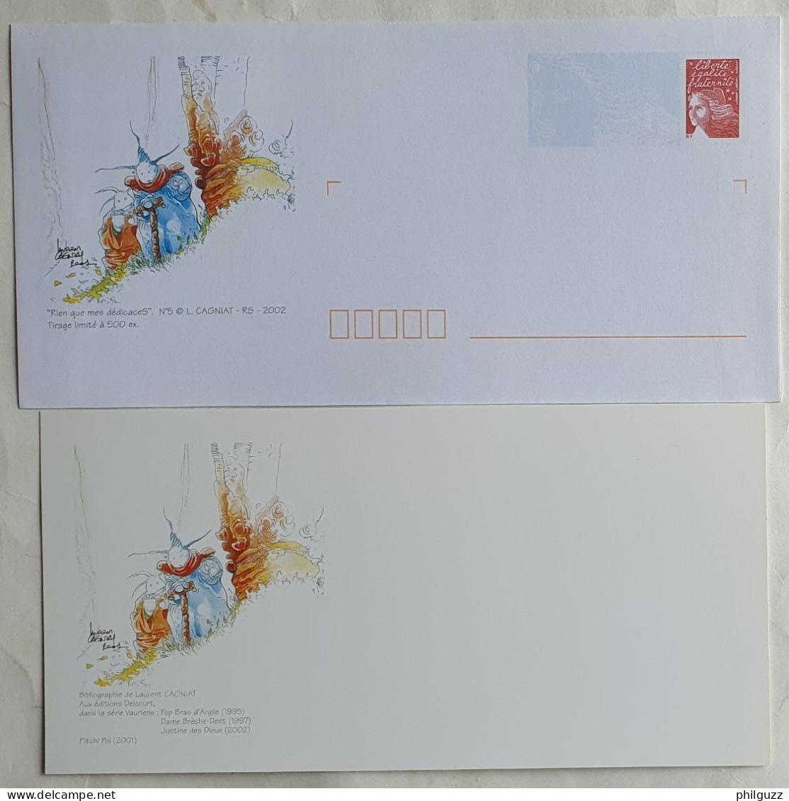 ENTIER POSTAL CARTE ET ENVELOPPE ILLUSTRE L CAGNIAT 2002 500 Ex - Postcards