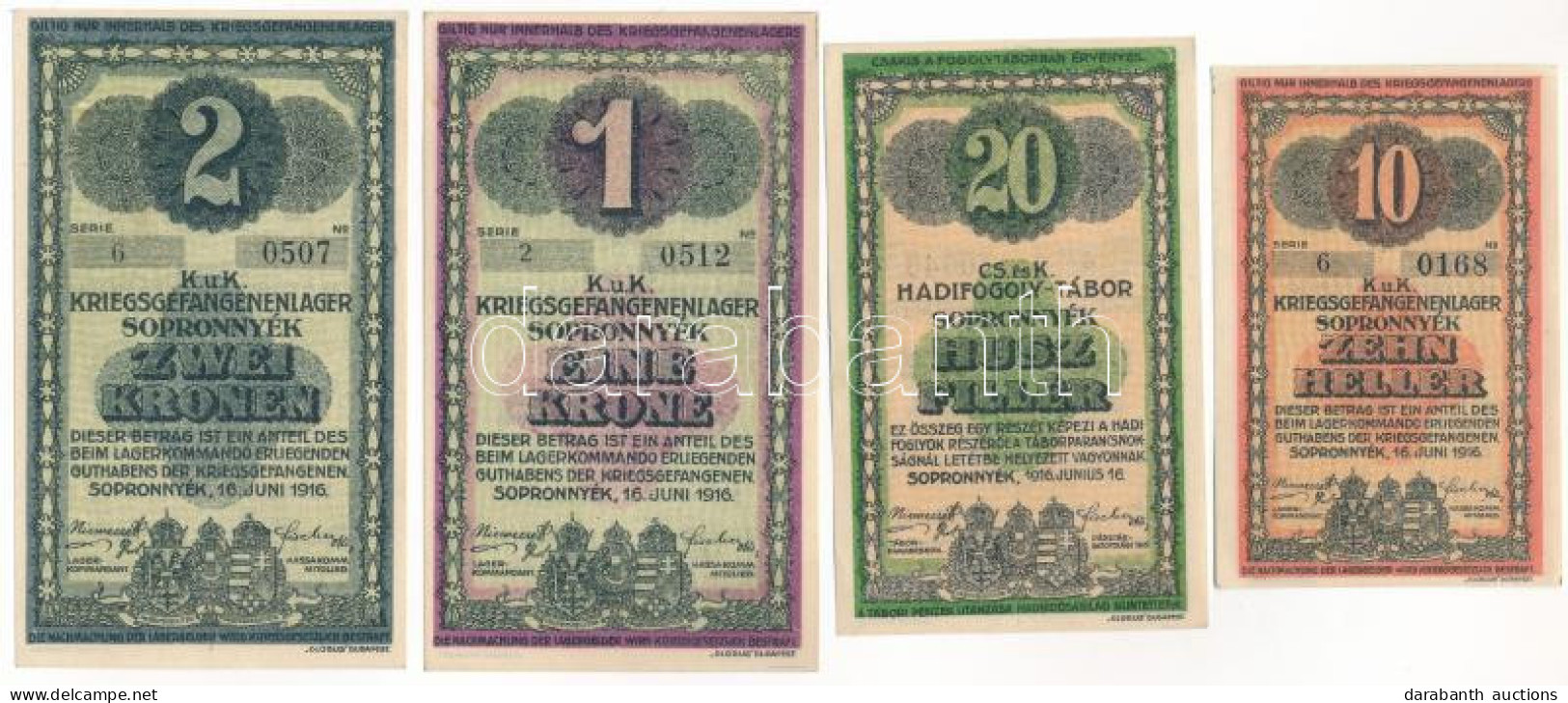 Sopronnyék / Hadifogolytábor 1916. Június 16. 10f + 20f + 1K + 2K Mind Arab Sorozat- és Sorszámmal T:AU  Hungary / Sopro - Unclassified