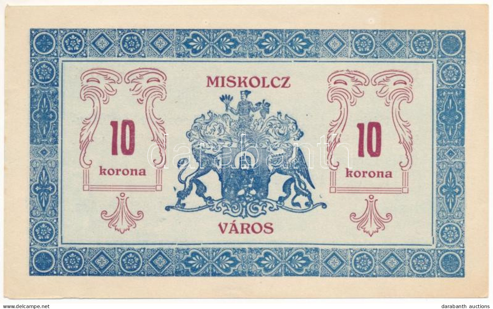 Miskolc 1919. 10K "Miskolcz Város" Utalvány-jegy, Fehér Alapnyomatú Színváltozat, Sorszámmal T:AU Kis Sarokhiány Adamo M - Zonder Classificatie