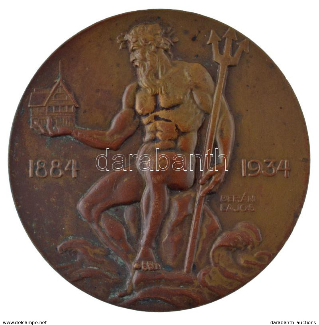 Berán Lajos (1882-1943) / Berán Nándor (1889-1965) 1934. "A Neptun Budapesti Evezős Egylet - 50 év Emlékére" Bronz Emlék - Non Classés