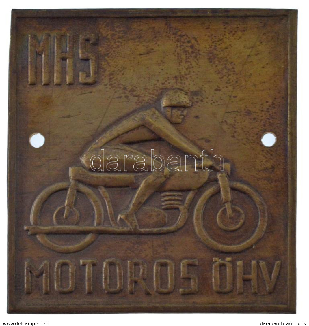 ~1950. "MHS (Magyar Honvédelmi Sport Szövetség) Motoros ÖHV" Szögletes Lemez Jelvény, 2 Rögzítőlyukkal (52x48mm) T:1- - Unclassified