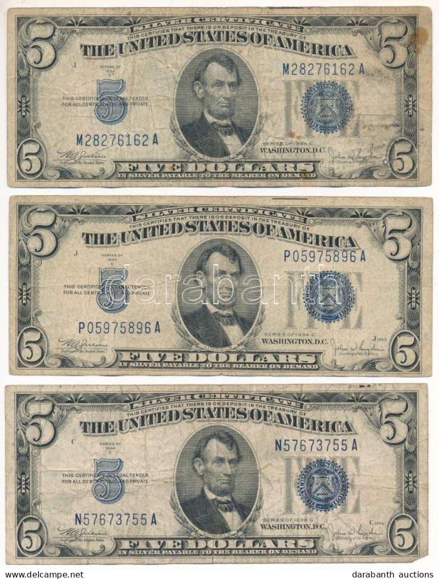 Amerikai Egyesült Államok 1946-1949. (1934C) 5$ "Silver Certificate - Kisméretű" Kék Pecsét "William Alexander Julian, J - Sin Clasificación