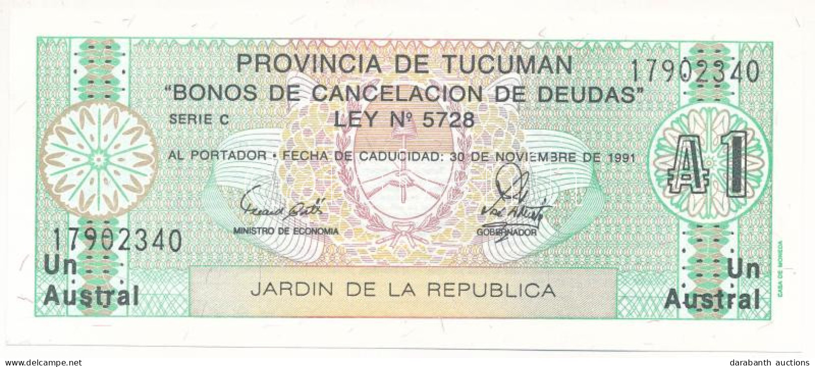 Argentína / Tucuman DN (1988.) 1A Helyi Bankjegy T:UNC Argentina / Tucuman ND (1988.) 1 Austral Local Banknote C:UNC Kra - Sin Clasificación