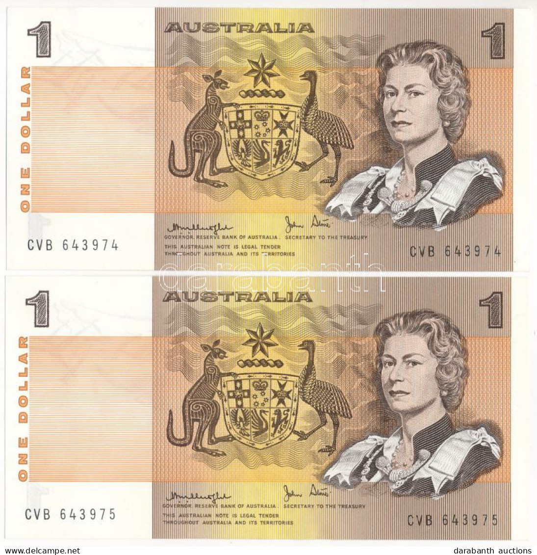 Ausztrália DN (1979-1982) 1D (2x) Sorszámkövető T:UNC  Australia ND (1979-1982) 1 Dollar (2x) Consecutive Serials C:UNC  - Non Classés