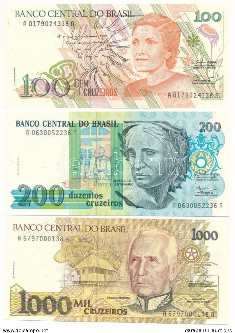 Brazília 1990. 100C + 200C + 1990-1991. 1000C T:UNC Brazil 1990. 100 Cruzeiros + 200 Cruzeiros + 1990-1991. 1000 Cruzeir - Sin Clasificación