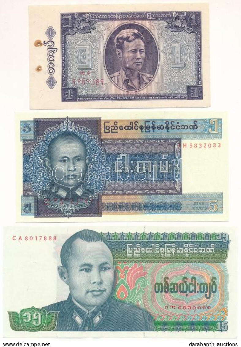 Mianmar / Burma 1965. 1K A Kötegelés Jellegéből Származó Lyukakkal és Rozsdafoltokkal + 1973. 5K + 1986. 15K T:UNC,AU  M - Non Classés