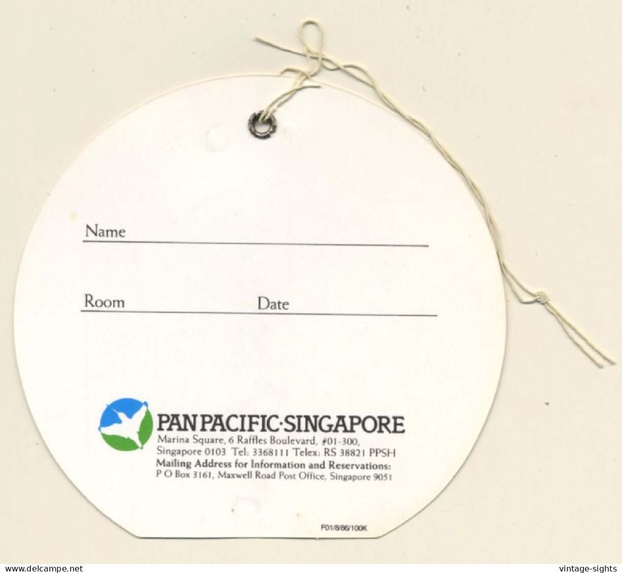 Singapore: Pan Pacific Hotel (Vintage Hotel Luggage Tag) - Hotel Labels