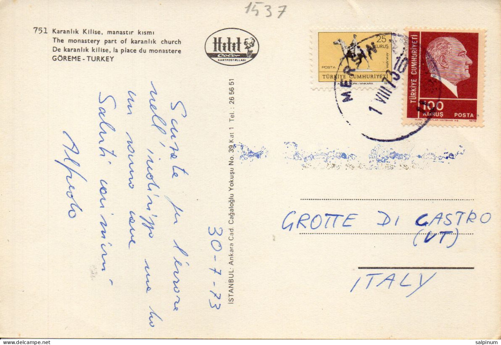 Philatelic Postcard With Stamps Sent From REPUBLIC OF TÜRKIYE To ITALY - Covers & Documents