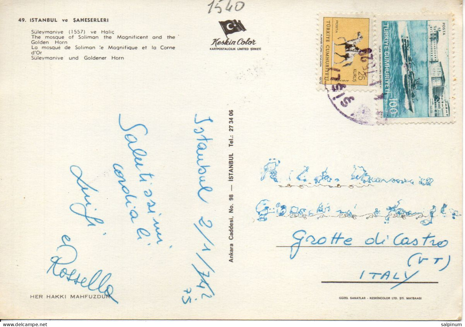 Philatelic Postcard With Stamps Sent From REPUBLIC OF TÜRKIYE To ITALY - Lettres & Documents