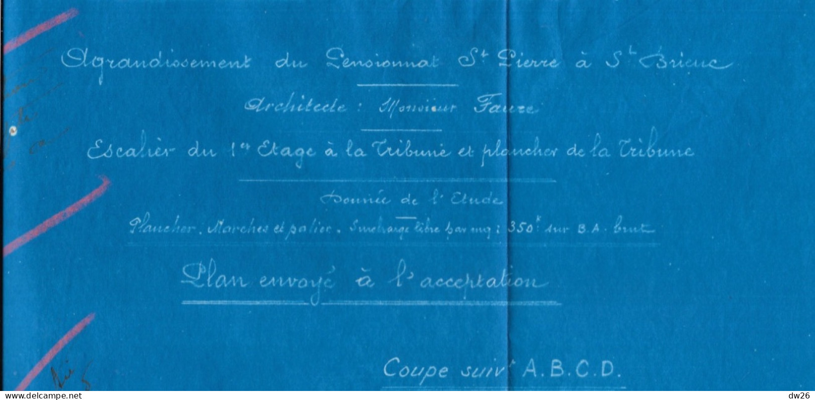 Plans D'architecte Et Documents: L'Agrandissement Du Pensionnat Saint-Pierre à St Brieuc (Côtes Du Nord) 1922 - Architettura