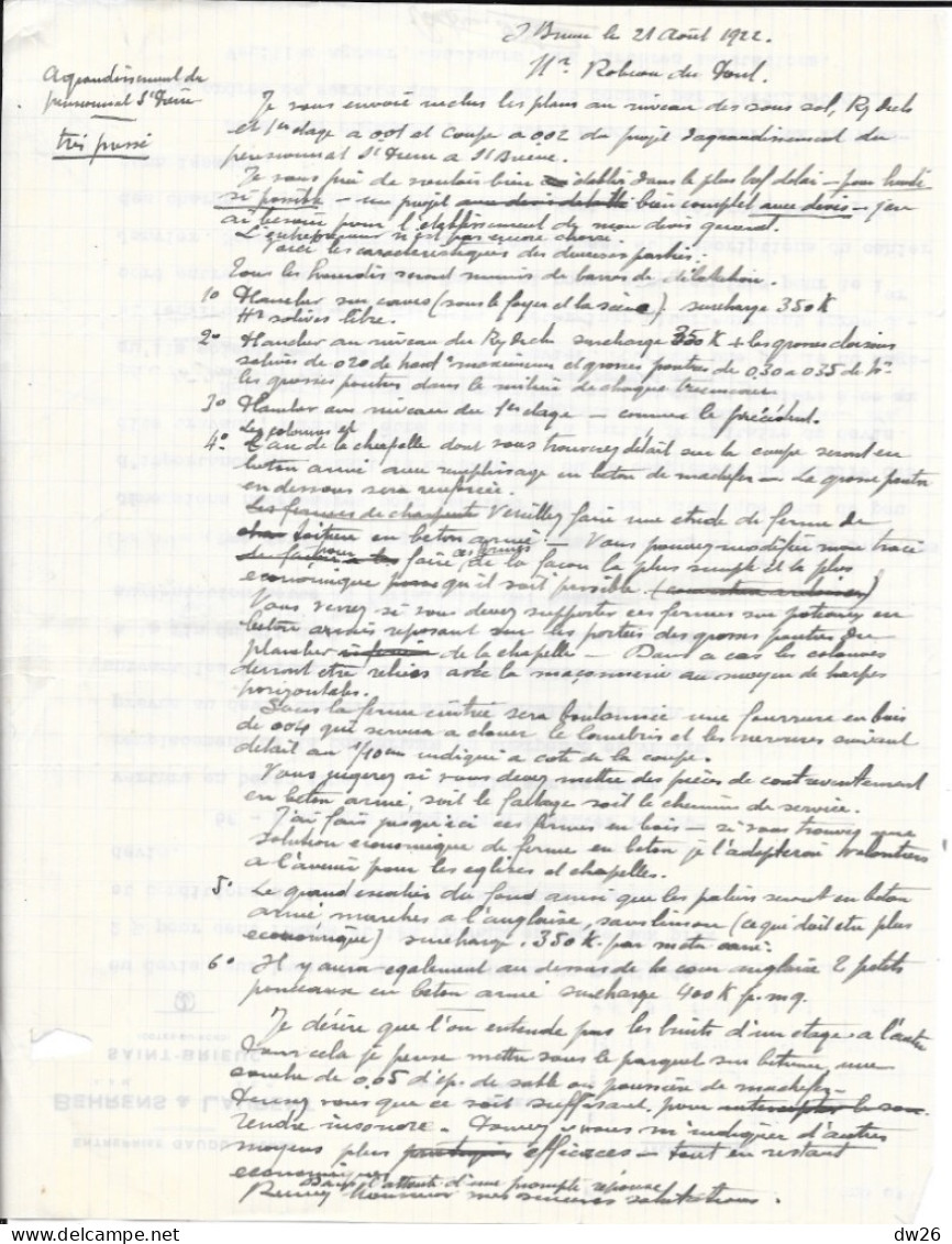 Plans D'architecte Et Documents: L'Agrandissement Du Pensionnat Saint-Pierre à St Brieuc (Côtes Du Nord) 1922 - Architettura