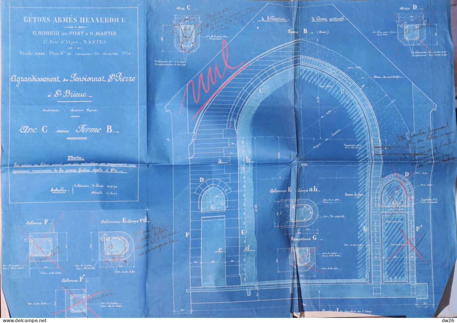 Plans D'architecte et Documents: l'Agrandissement du Pensionnat Saint-Pierre à St Brieuc (Côtes du Nord) 1922