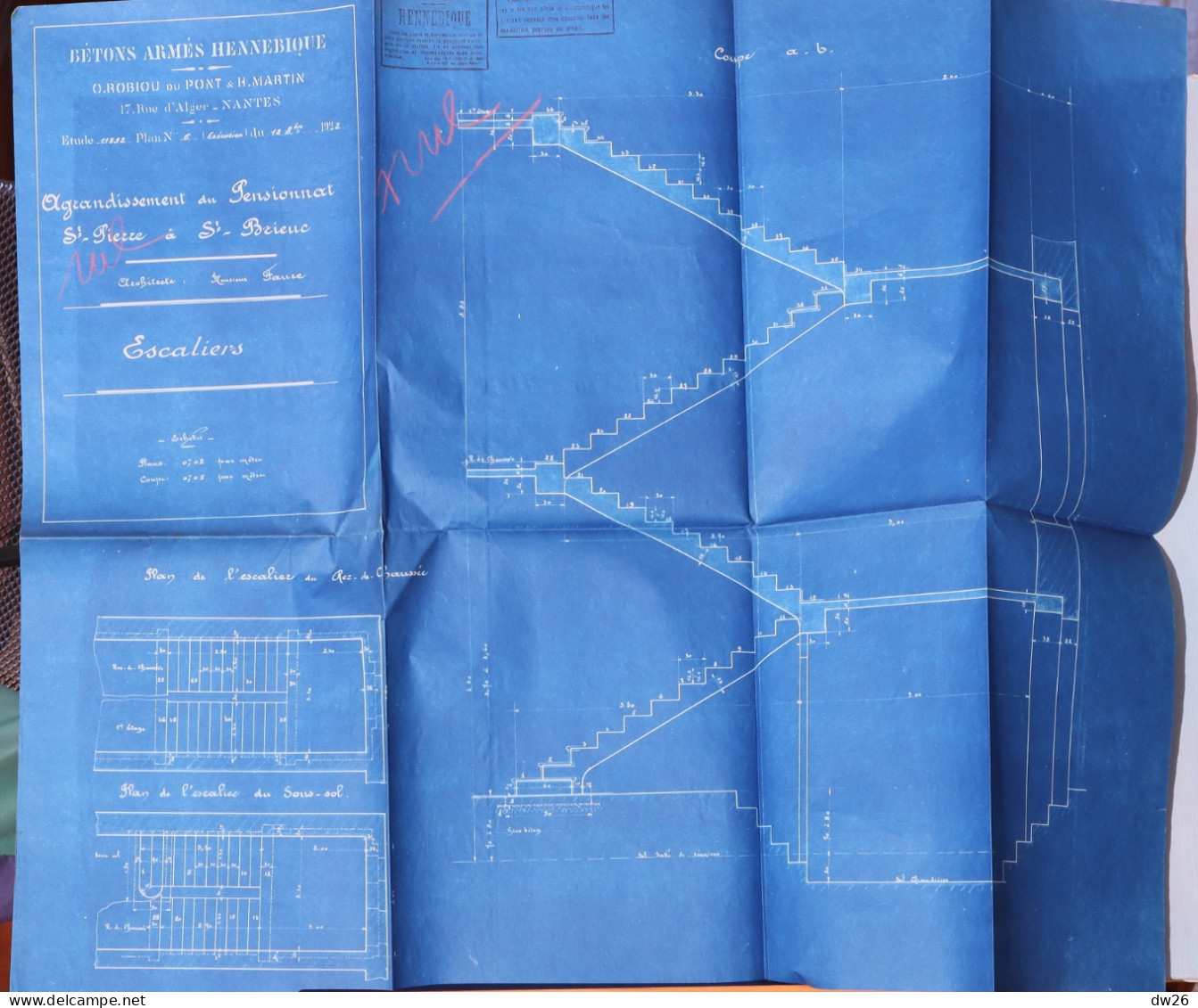 Plans D'architecte et Documents: l'Agrandissement du Pensionnat Saint-Pierre à St Brieuc (Côtes du Nord) 1922