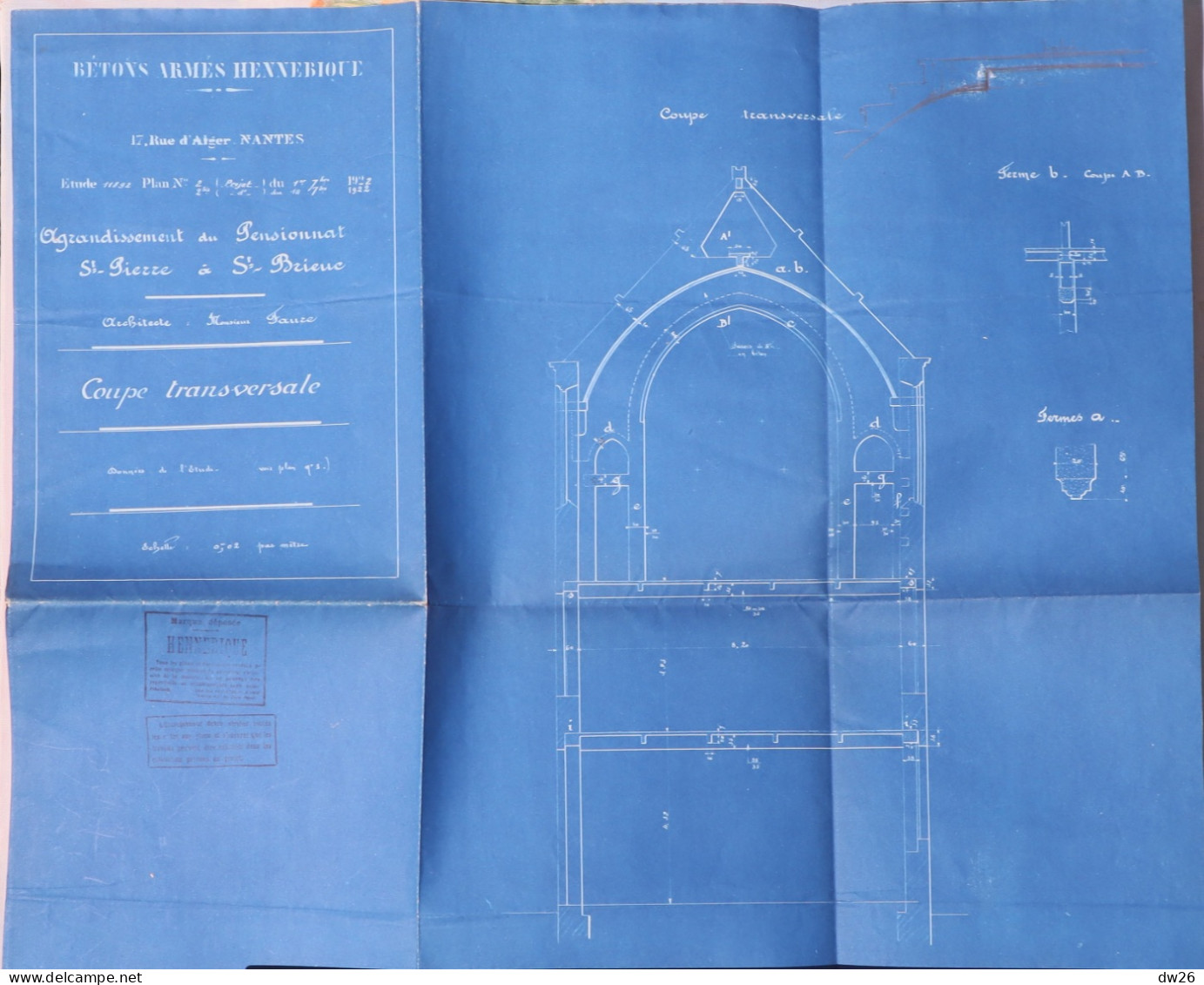 Plans D'architecte et Documents: l'Agrandissement du Pensionnat Saint-Pierre à St Brieuc (Côtes du Nord) 1922