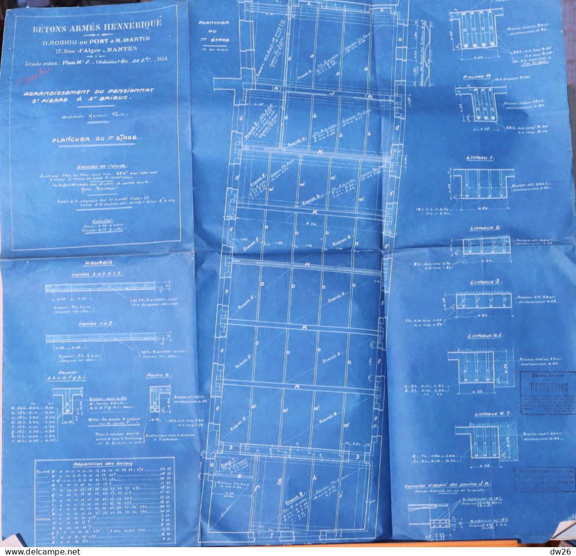 Plans D'architecte et Documents: l'Agrandissement du Pensionnat Saint-Pierre à St Brieuc (Côtes du Nord) 1922