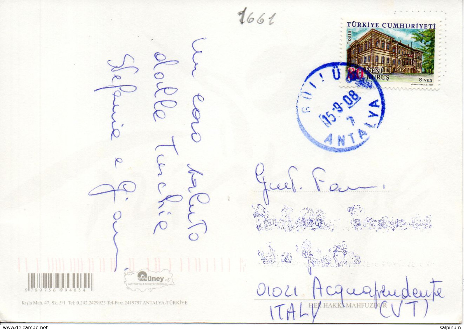 Philatelic Postcard With Stamps Sent From REPUBLIC OF TÜRKIYE To ITALY - Cartas & Documentos