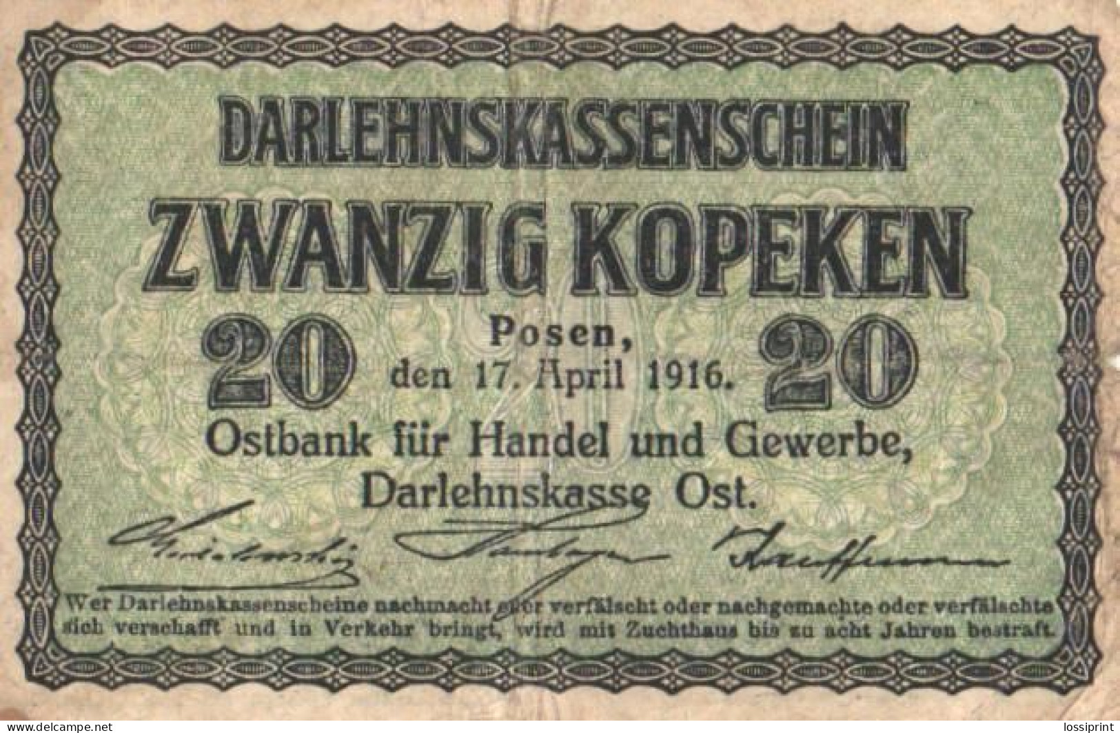 Estonia:Germany:Latvia:Lithuania:20 Copecks 1916, Posen - WWI