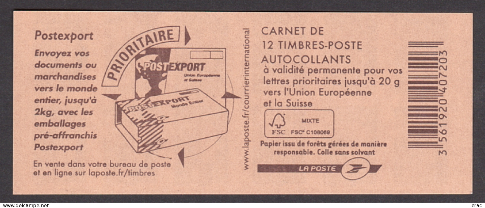 France - Autoadhésif - Carnet 592-C3  - Neuf ** - Marianne De Beaujard - Postexport - Nouveau Logo FSC - Carnets