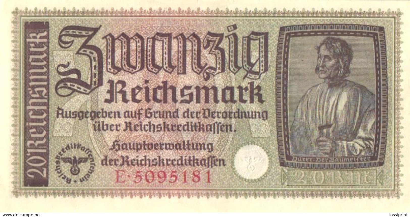 Germany:20 Reichmark, Pre 1944, AUNC - 20 Reichsmark