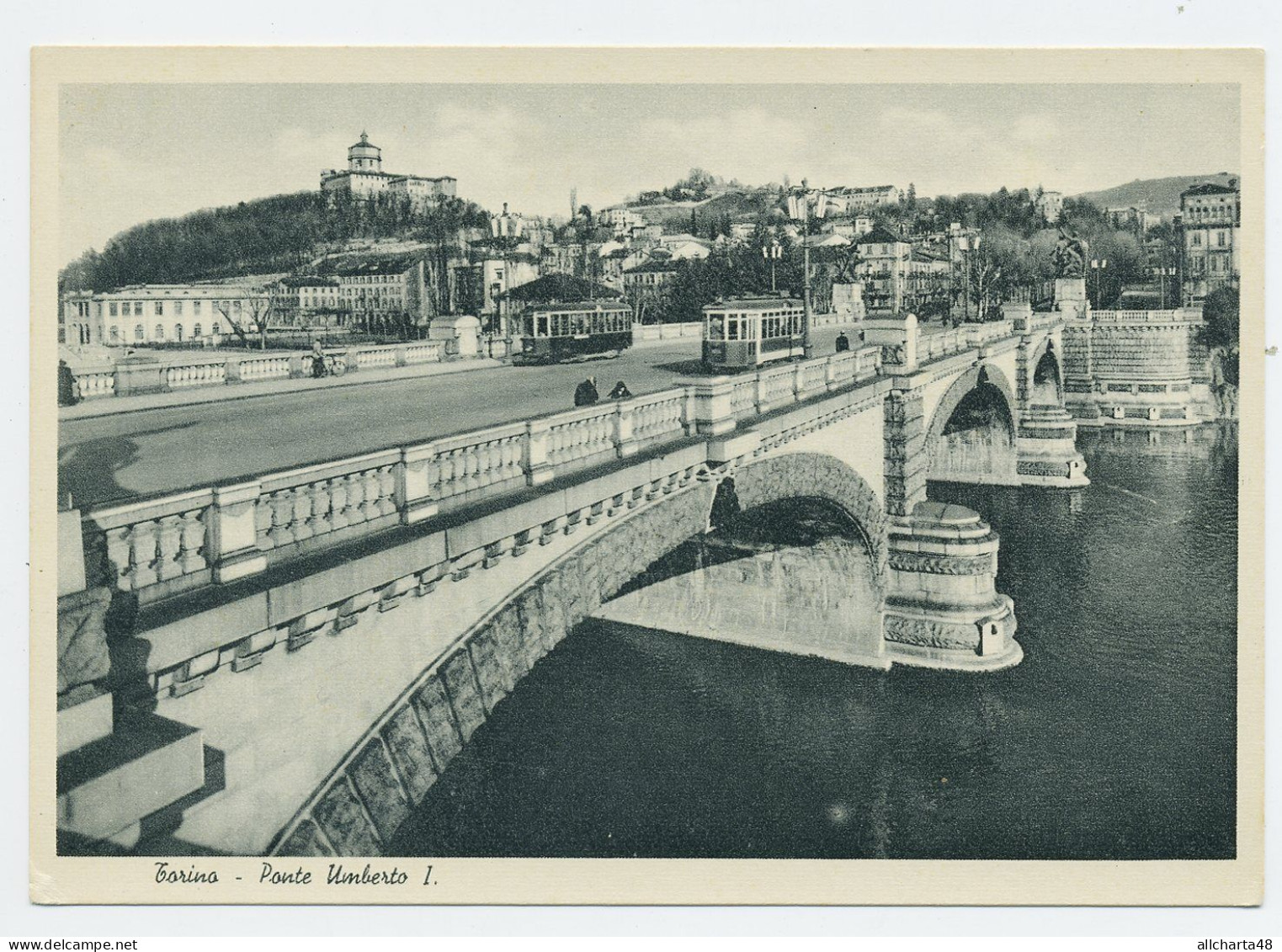 D6490] TORINO PONTE UMBERTO I - DUE TRAM DI TIPO DIVERSO Collina E Monte Dei Cappuccini Cartolina Non Viaggiata - Brücken