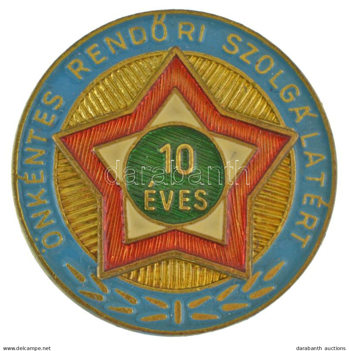 1960-1970 "10 Éves Önkéntes Rendőri Szolgálatért" Aranyozott, Műgyantás Fém Jelvény (26mm) T:AU Patina - Unclassified