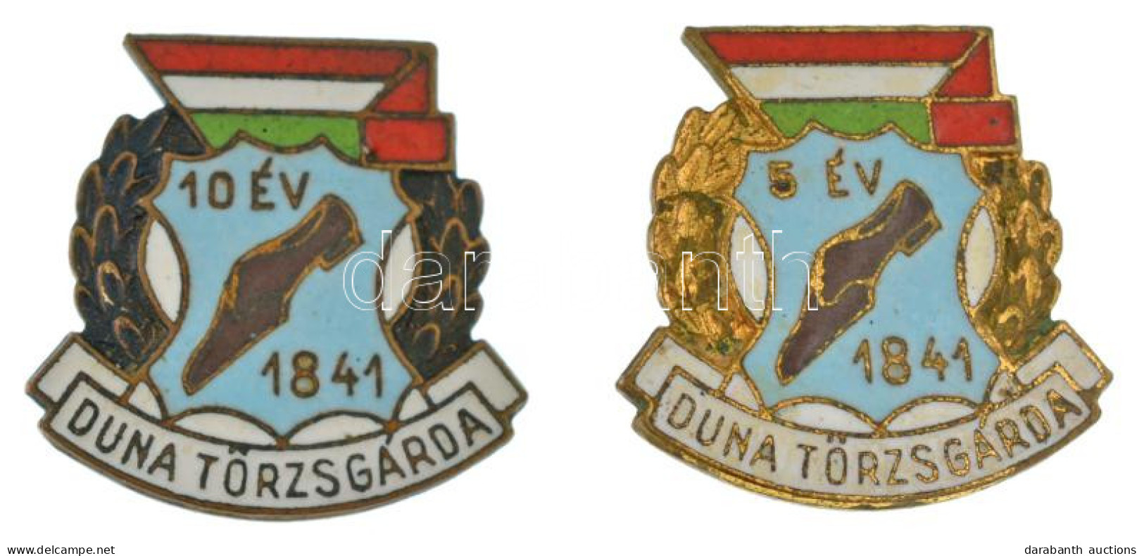 ~1960-1970. "Duna (Cipőrgyár) Törzsgárda" Zománcozott Bronz Törzsgárda Jelvény 5 év Után (22x23mm) + "Duna (Cipőrgyár) T - Unclassified