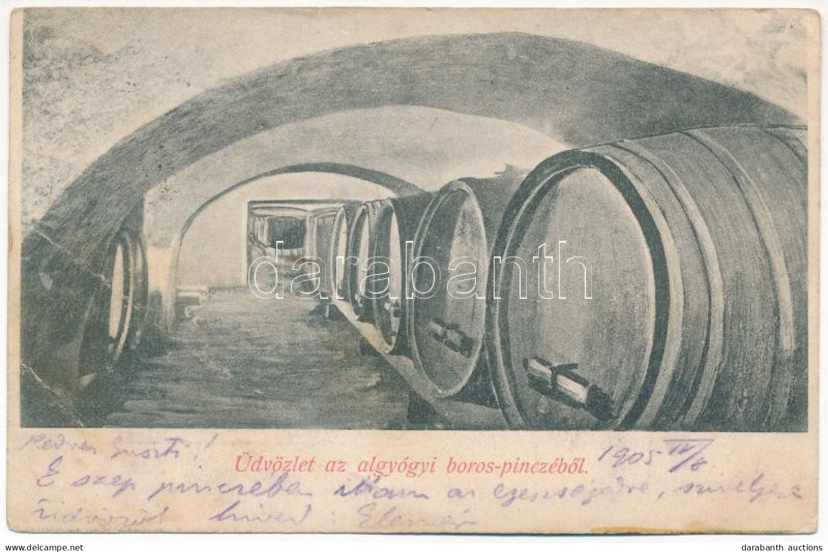 T3 1905 Algyógy, Geoagiu, Gergesdorf; Borospince Belső Hordókkal. Adler Fényirda / Wine Cellar Interior With Barrels (EB - Sin Clasificación