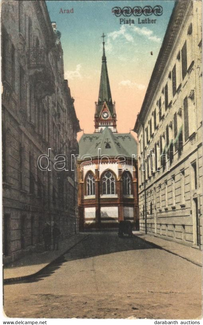 T2/T3 1923 Arad, Piata Luther / Luther Márton Tér, Evangélikus Templom. Kerpel Izsó Kiadása / Square, Lutheran Church (E - Non Classés
