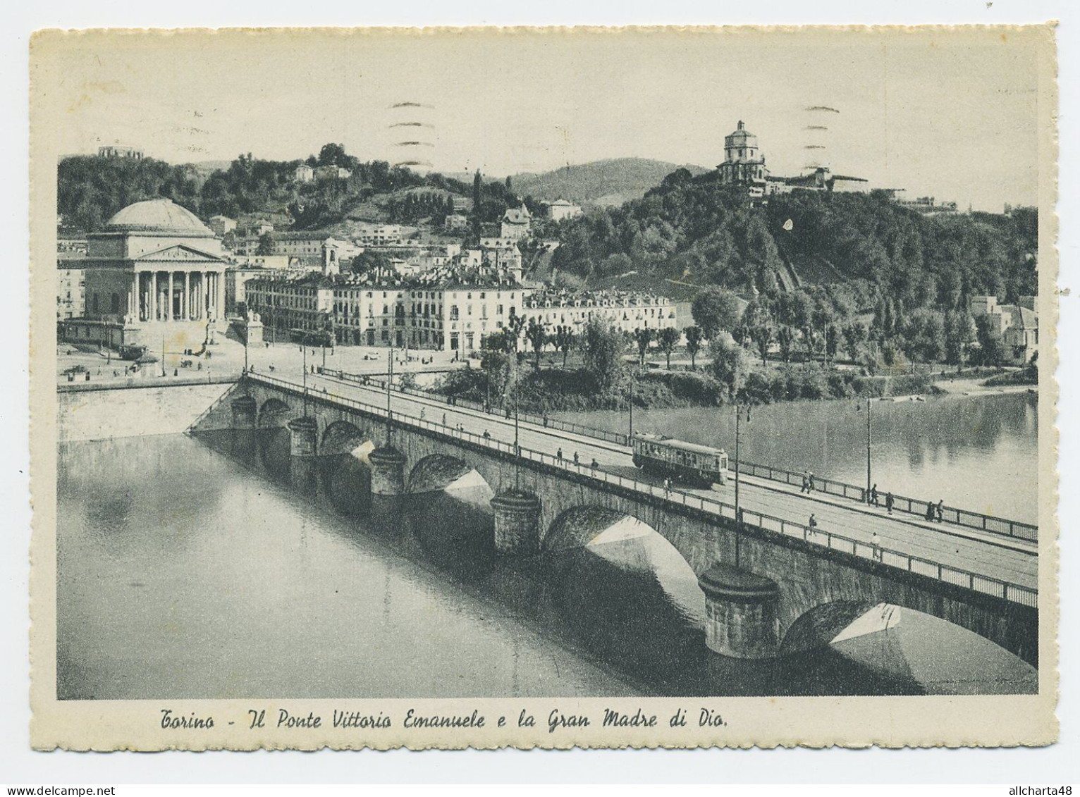 D6878] TORINO PONTE VITTORIO EMANUELE I - BASILICA GRAN MADRE E MONTE CAPPUCCINI - TRAM Viaggiata 1939 - Ponts