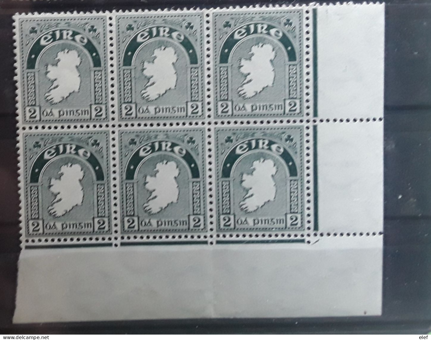IRLANDE IRELAND 1941 , Yvert 81 , BLOC DE 6 Du 2 P Vert Gris , COIN DE FEUILLE Neuf ** MNH TB - Neufs