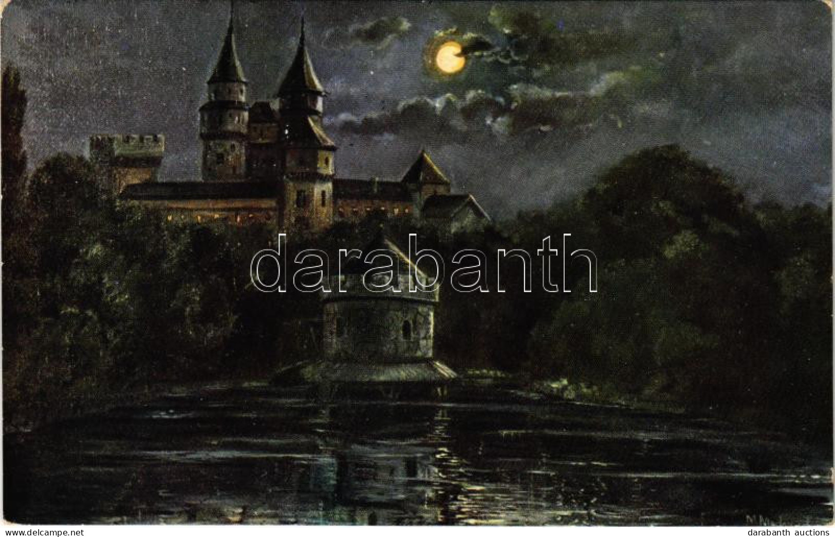 T2/T3 1940 Bajmócfürdő, Bojnické Kúpele (Bajmóc, Bojnice); Vár Este / Castle At Night / Bojnicky Hrad (fl) - Non Classés