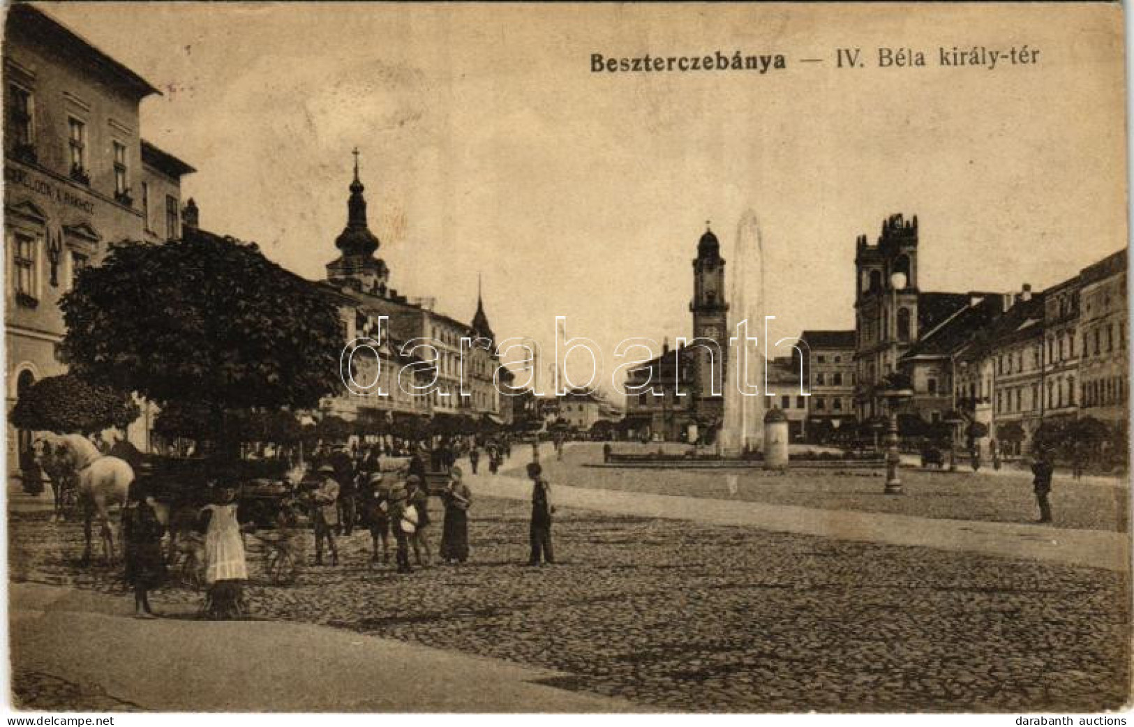 T2/T3 1918 Besztercebánya, Banská Bystrica; IV. Béla Király Tér, Szálloda A Rákhoz. Sonnenfeld Mór Kiadása / Square, Hot - Non Classés