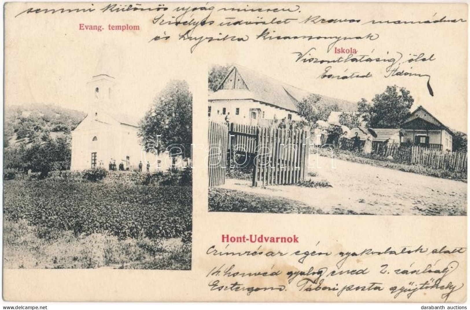 * T2 1911 Hontudvarnok, Hont-Udvarnok, Dvorníky (Teszér, Hontianske Tesáre); Evangélikus Templom, Iskola. Berczel Sándor - Sin Clasificación