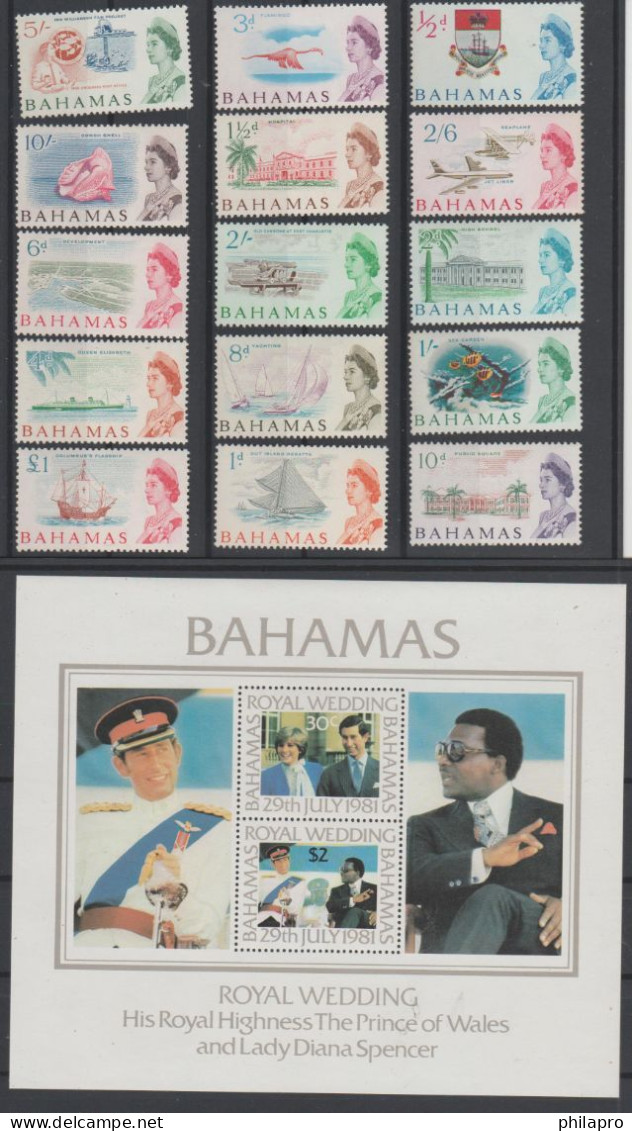 BAHAMAS COMPLETE SET   N°192/207  And Block  All **MNH + 2FDC     T 1454 LOTD - Sonstige & Ohne Zuordnung